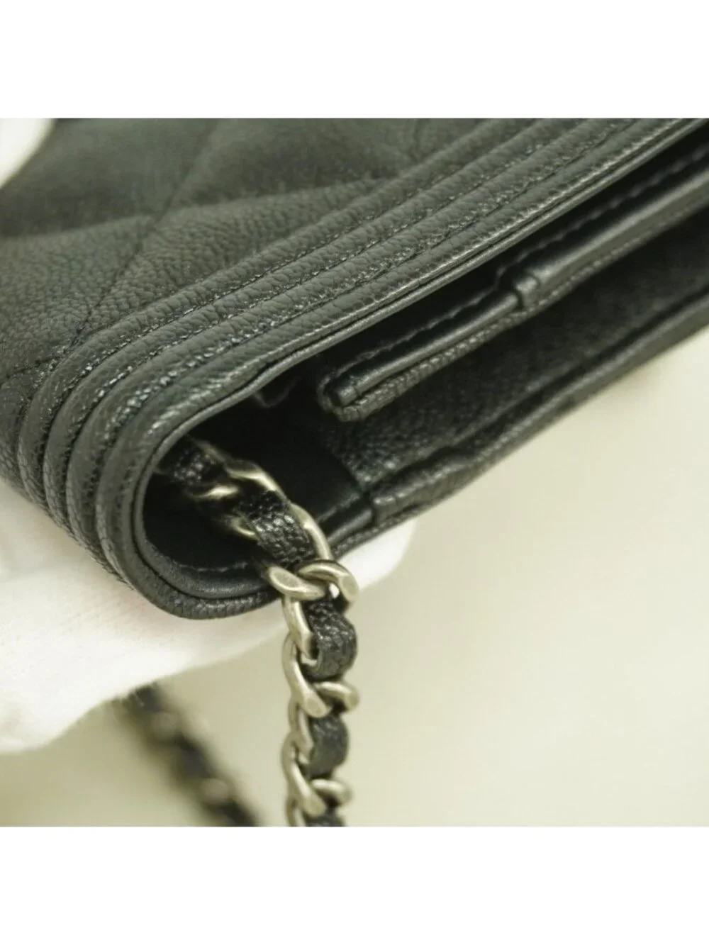 Chanel Shoulder Wallet Boy Caviar Leather Black Silver